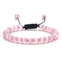 7colors 8mm pink crystal quartz natural stone streche bracelet adjustable rope pulserase jewelry beads lovers women gift