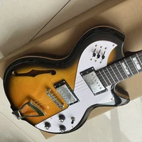 this is a professional electric guitar with a bright brown half hollow body and a unique and beautiful tone it is mailed home