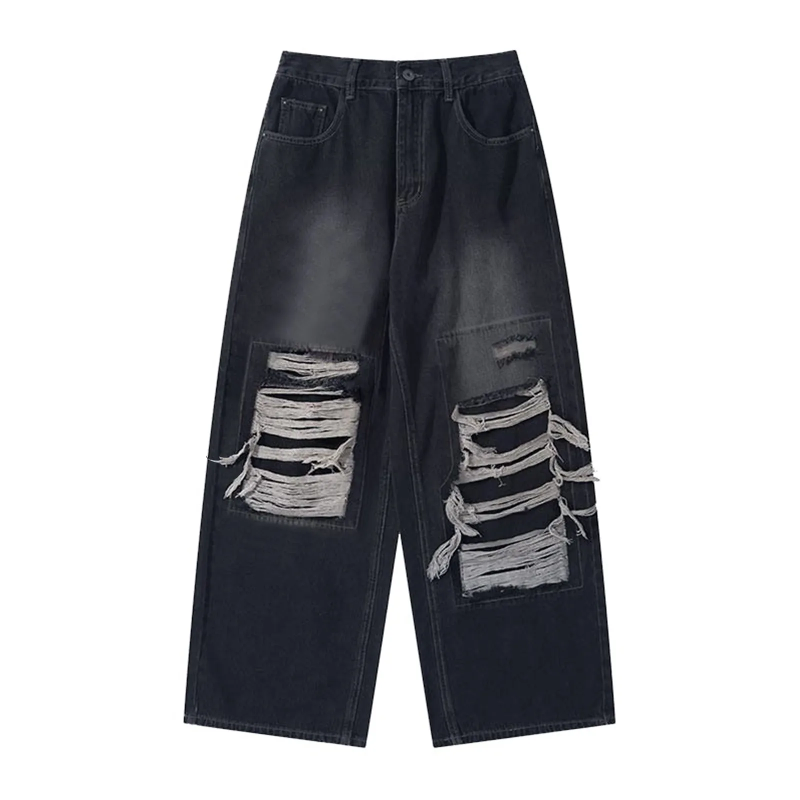 Летняя одежда Женские винтажные рваные джинсовые брюки с широкими штанинами