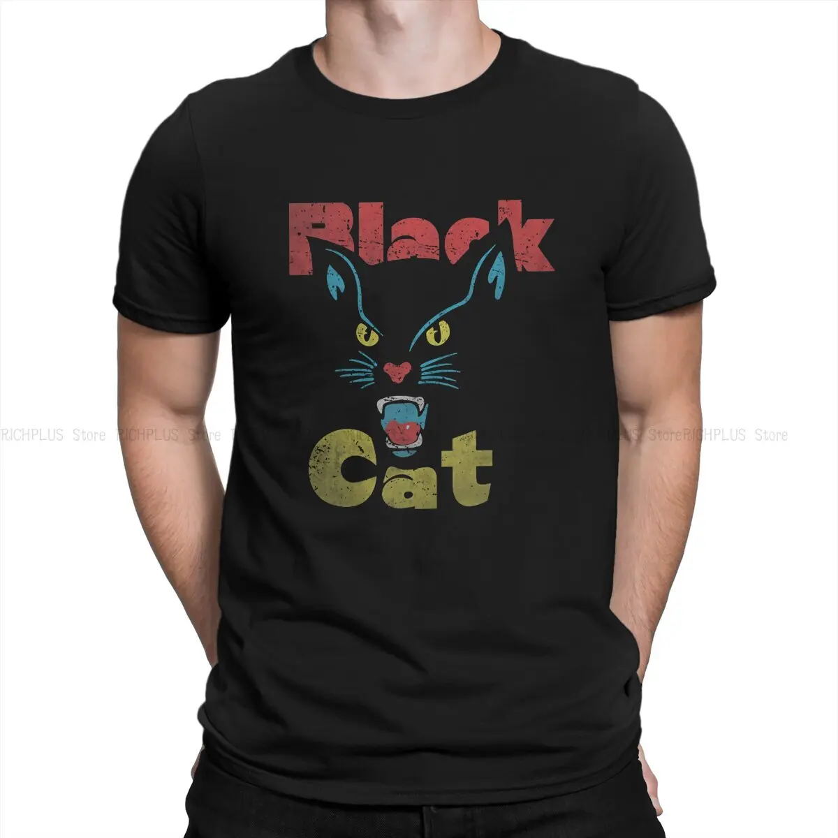 

Cat Lover Man TShirt Black Cat Retro Classic Individuality Polyester T Shirt Original Streetwear New Trend