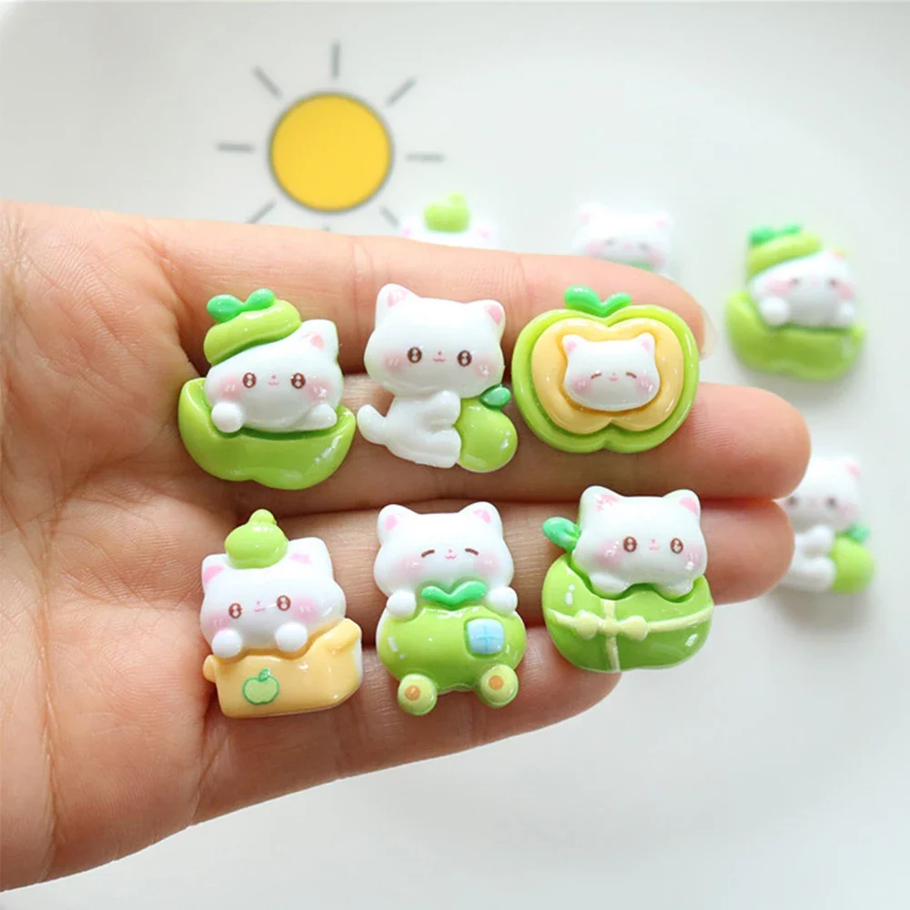 Фото 10 шт. блестящие зеленые кабошоны серии Apple Cat из смолы с плоской задней частью для скрапбукинга DIY ювелирные изделия ремесленные украшения аксессуары №1