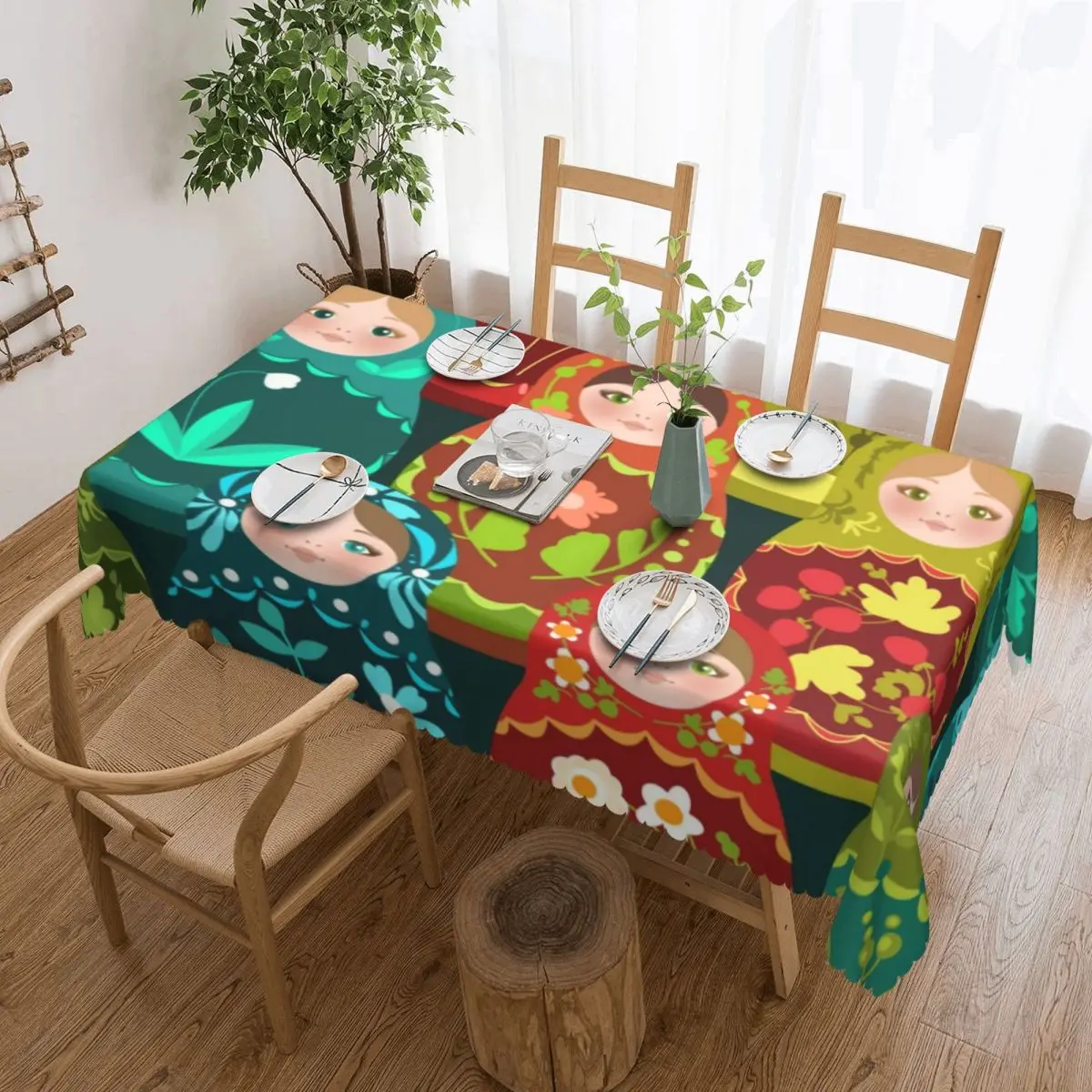 

Russia Matryoshka Doll Pattern Tablecloth Rectangular Waterproof Russian Babushka Folk Art Table Cover Cloth for Kitchen