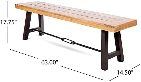 

Outdoor Acacia Wood Bench with Metal Accents, Teak Finish / Rustic Metal 14. 50 x 63 x 17. 75 inches