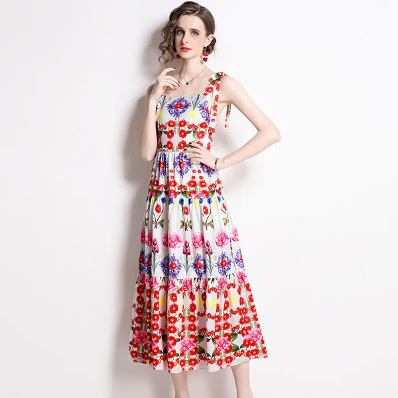 

Женское модельное длинное платье без рукавов, Повседневное платье Бохо с цветочным принтом, лето 2022