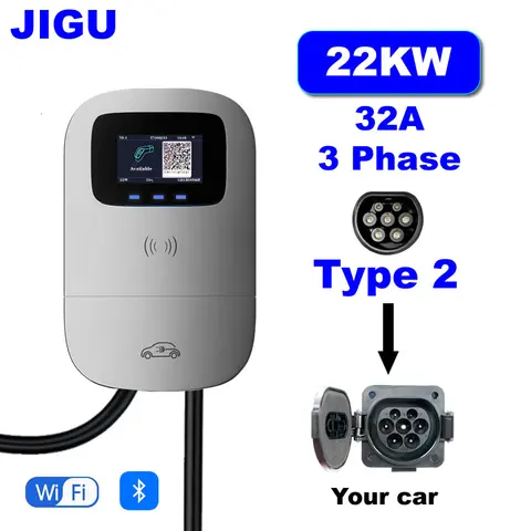 JIGU 7 кВт, 11 кВт, 22 кВт, зарядная станция для электромобилей, автомобильная зарядная станция Type2 Wallbox, зарядное устройство для электромобилей с приложением Bluetooth или WIFI