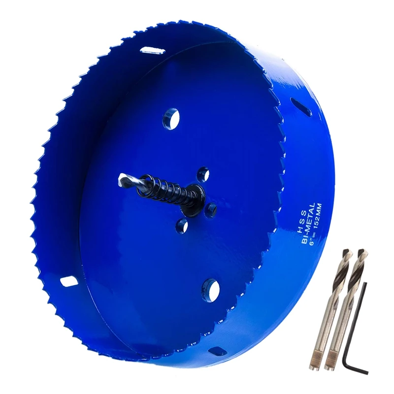 

6 Inch 152 Mm Hole Saw Blade For Cornhole Boards/Corn Hole Drilling Cutter & Hex Shank Drill Bit Adapter (Blue)