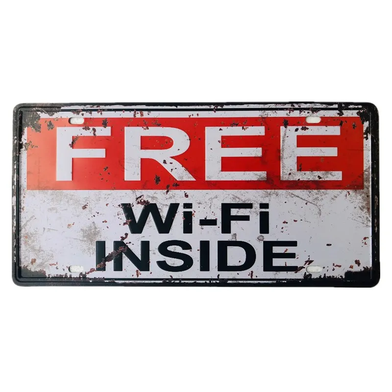 

Vintage Free Wifi USA License Plate Vintage Metal Tin Sign Bar Pub Cafe Garage Home Wall Decor 15x30cm