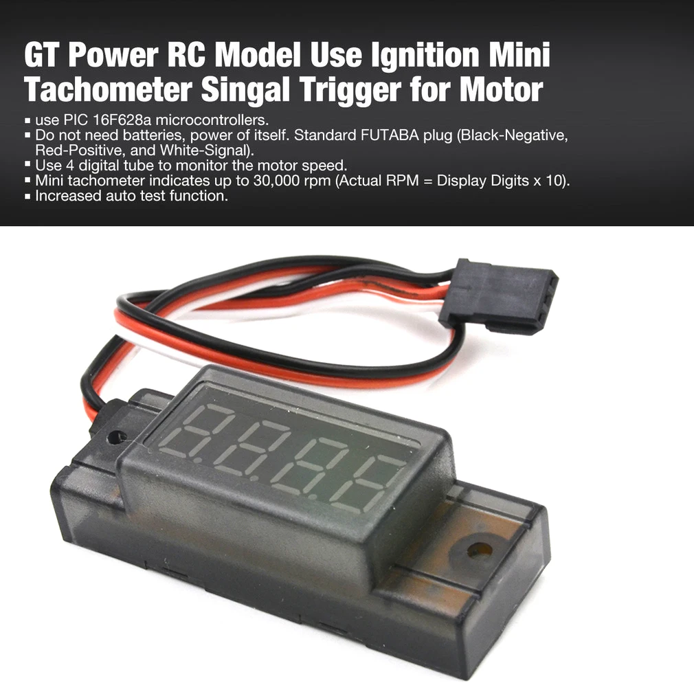 Фото Тахометр с дистанционным управлением GT Power, мини-Тахометр зажигания с одним триггером для мотора об/мин, работает с RCEXL CDI №4