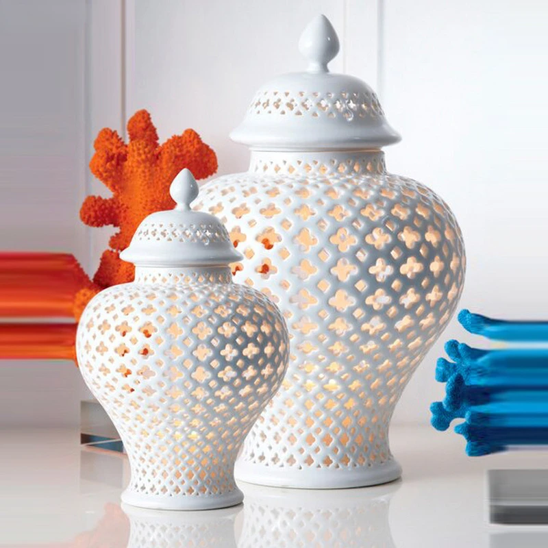 

Белая керамическая пустотелая ваза, обычная банка с крышкой, ретро ремесла для хранения, Цветочная композиция, украшение для дома, подарок, домашний декор