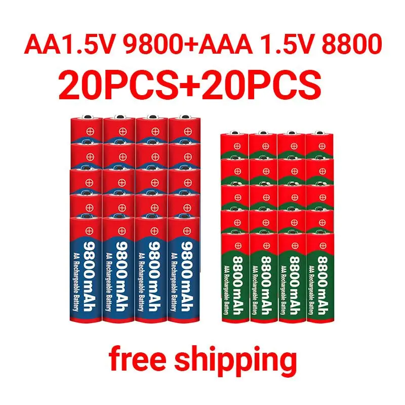 

2022 New 1.5V AA 9800 mAh+1.5V AAA 8800 mAh Alkaline1.5V Rechargeable Battery For Clock Toys Camera battery+free shipping