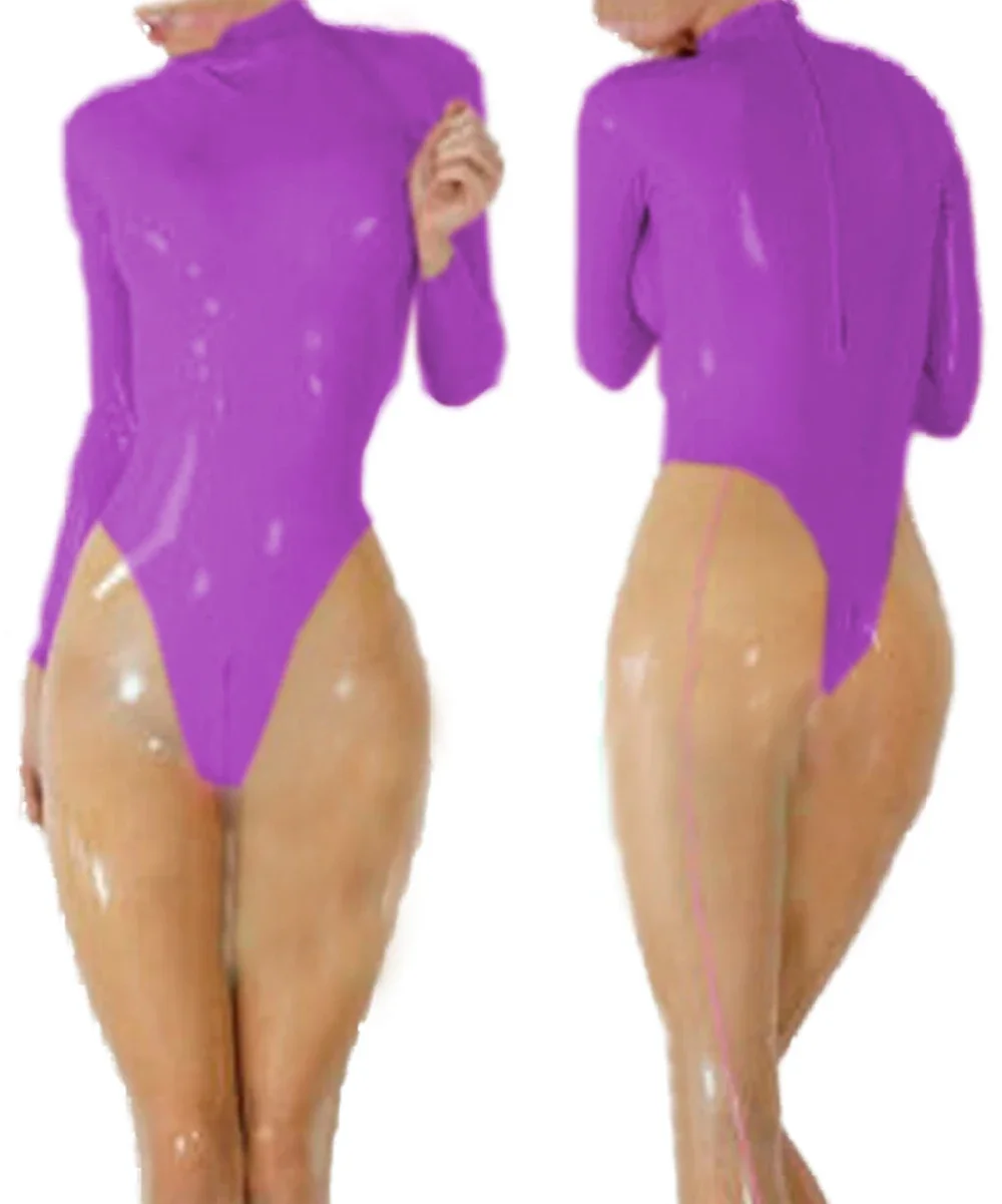 Женский комбинезон с длинным рукавом из ПВХ мокрым эффектом экзотическая