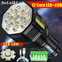 2022 new 12core led usb rechargeable flashlight with cob side light high power flash torch super bright outdoor camping lantern