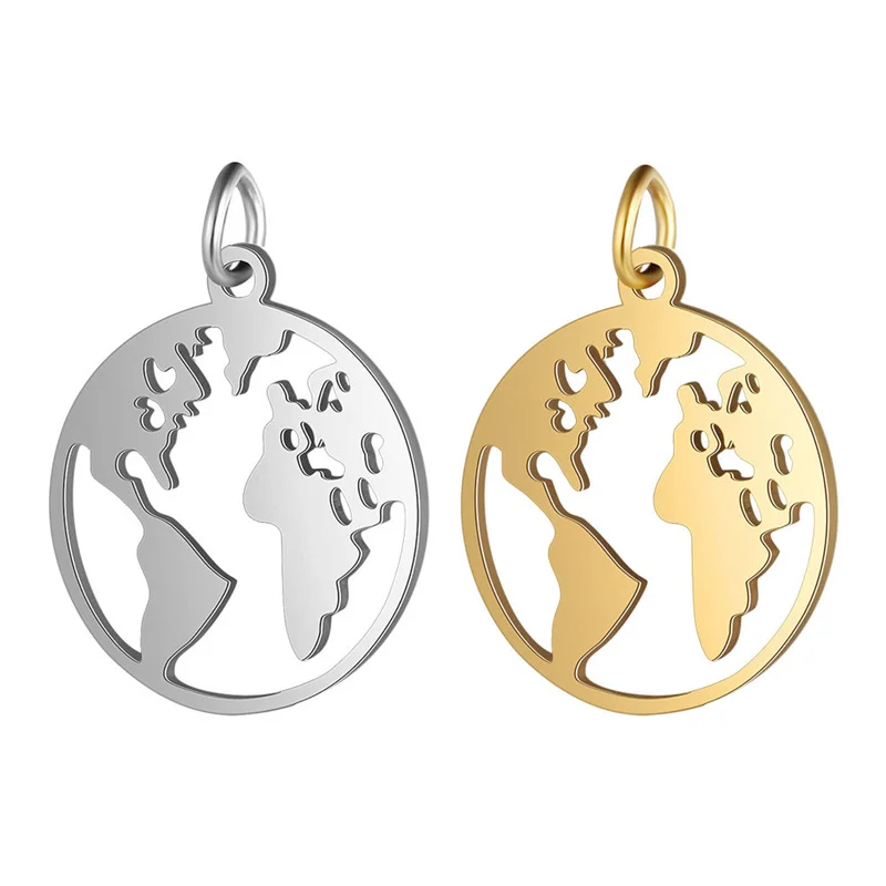 

4pcs/lot 17.5*23mm Stainless Steel Round Hollow World Map Charm For Bracelet Necklace DIY Jewelry Making Wholesale