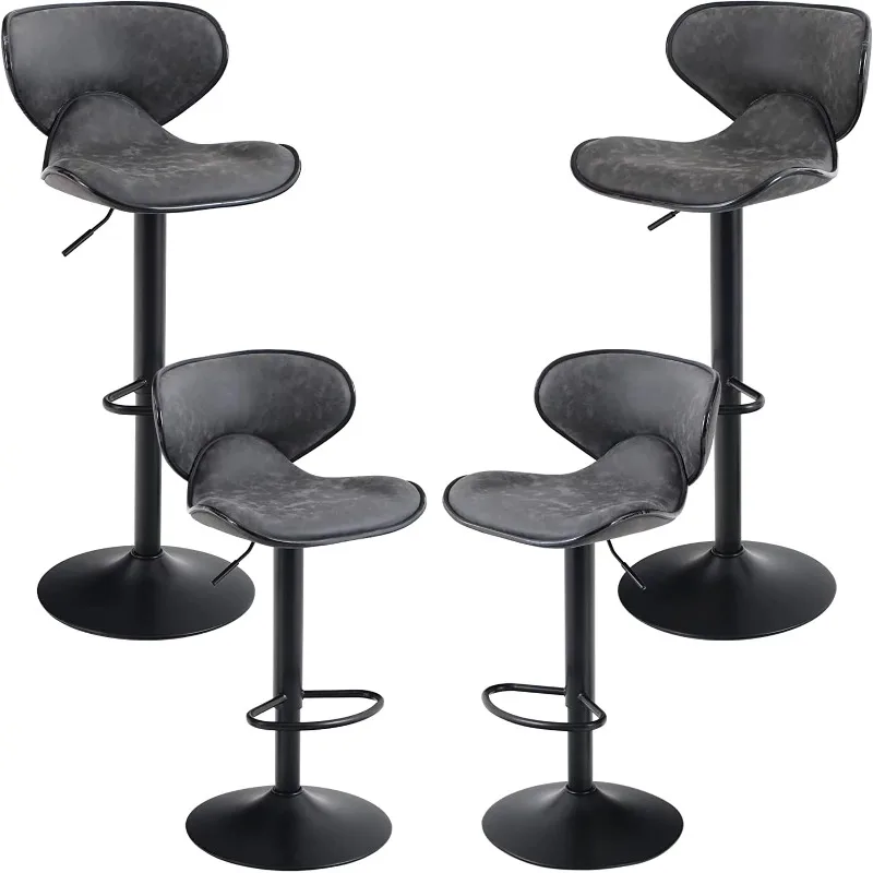 

MF Studio 4 PCS Metal Bar Stools Butterfly back Swivel Height Adjustable PU Leather, Grey