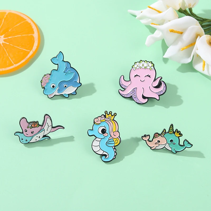 

Cute Marine Organism Enamel Pins Colorful Octopus Tortoise Enamel Bag Badge Kawaii Animal Brooches For Women Gift For Girls Boys