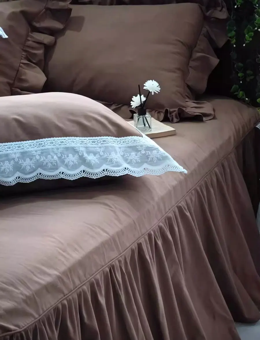 Элегантный однотонный коричневый кофейный комплект постельного белья полный