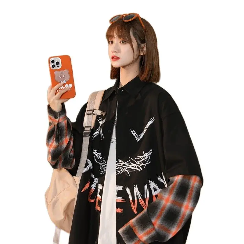 Классическая Свободная рубашка в клетку Корейском стиле Женская Повседневная