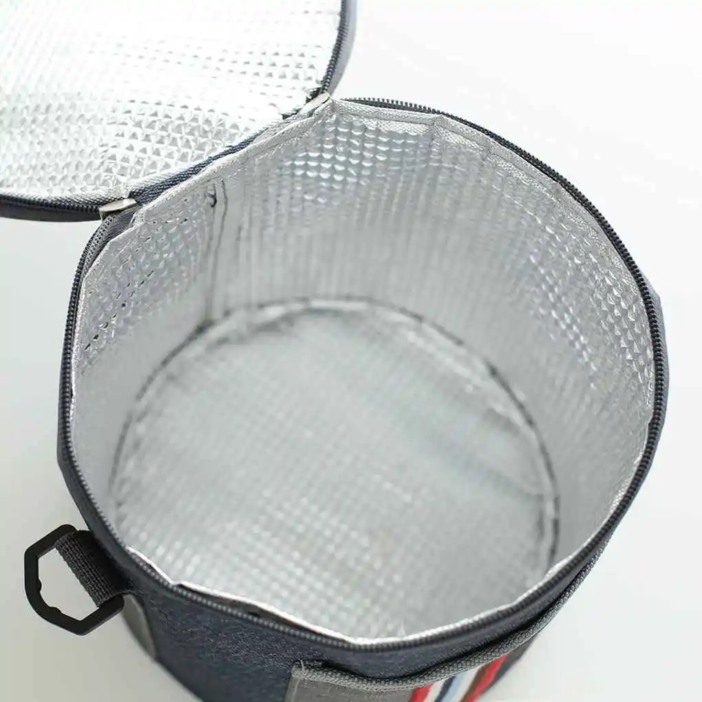 

Круглая Сумка-тоут для ланча в полоску, карман из ткани Оксфорд с теплоизоляцией, сумка на плечо, изолированный мешочек для ланча