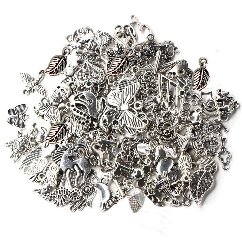 100pcs Tibetan Silver Mixed Pendant Beads Jewelry Bracelets Earrings Necklace Making DIY Craft Art Charms images - 6
