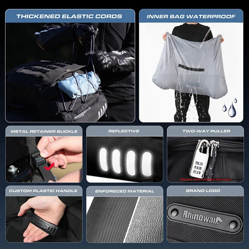 Цельный полиэстер Rhinowalk для мотоцикла 35-50 л двусторонняя расширяемая сумка