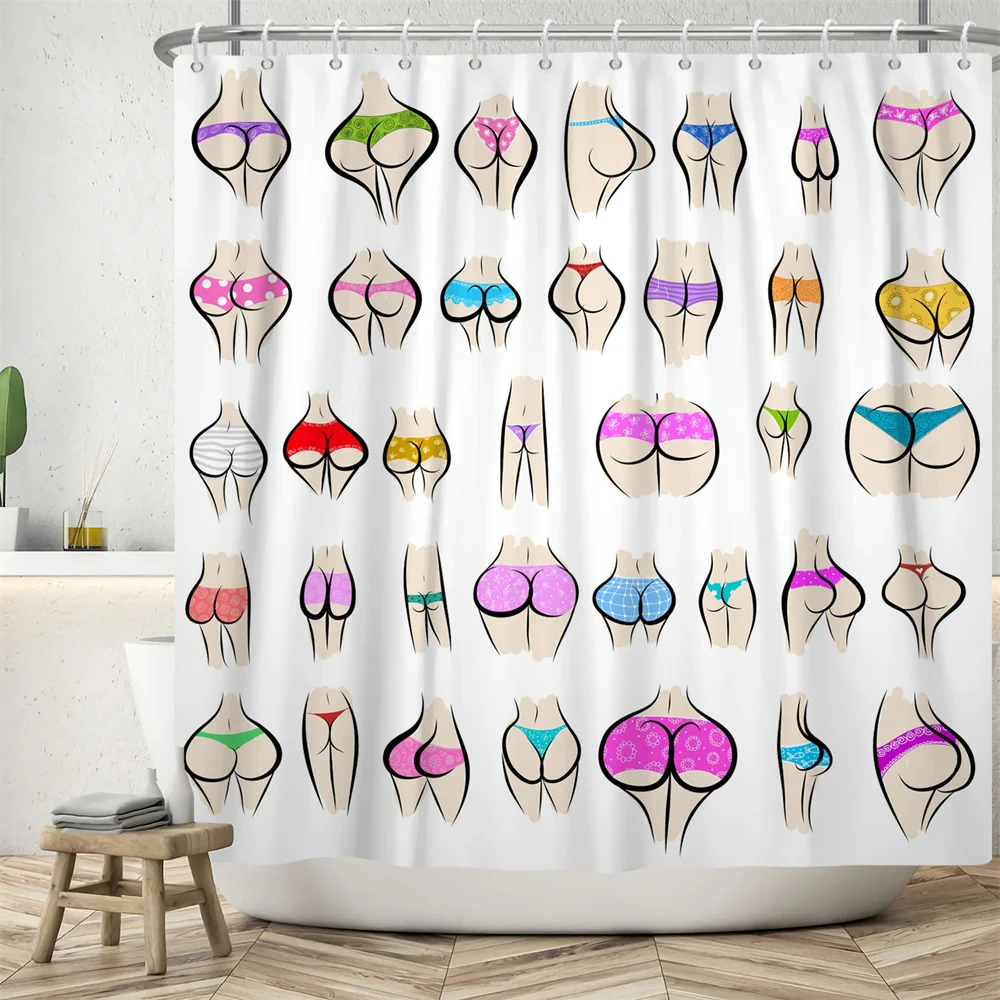

Cute Sexy Hip Shower Curtains Waterproof Fabric Polyester Bathroom Curtain with Hooks Home Bath Drape Decor
