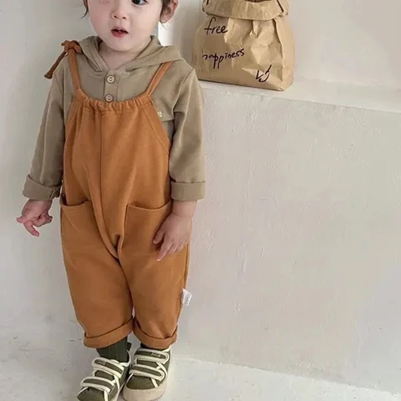 

Spring Summer Knitted Baby Suspenders High Waist Loose Casual Rompers Children's Trousers Soft Cotton Boy's Girl's Overalls