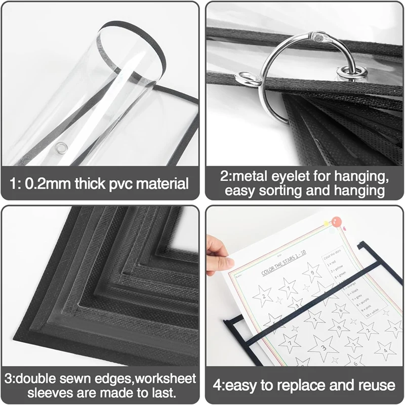 Dry Erase Pockets - Reusable Writing And Wiping For Teachers School Classroom Supplies Office Worksheets