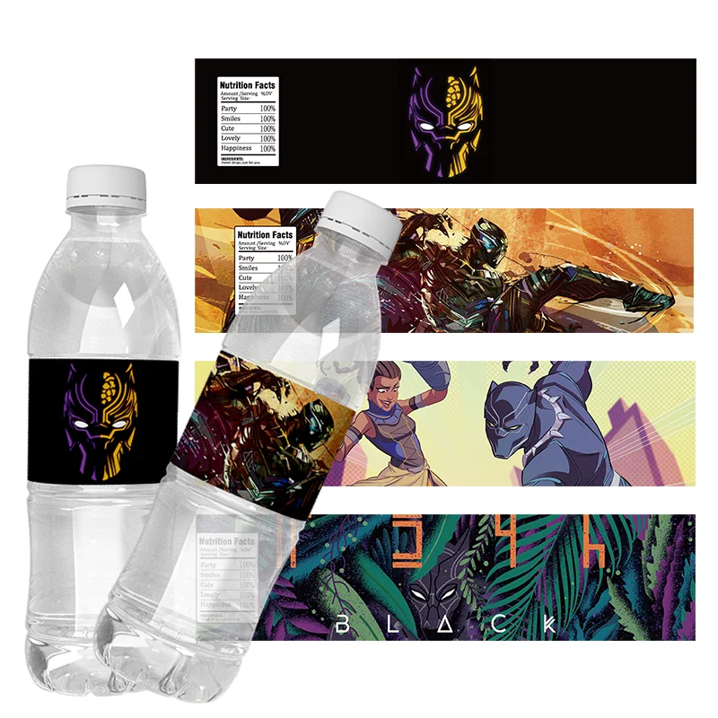6pcs Black Panther Custom Label Stickers Birthday Party Mineral Water Bottle Stickers Baby Shower Birthday Party Supplies Decor