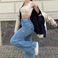 2k mom jeans women 2022 new fashion wide leg pants blue washed denim trousers baggy jeans flared jeans high waist streetwear