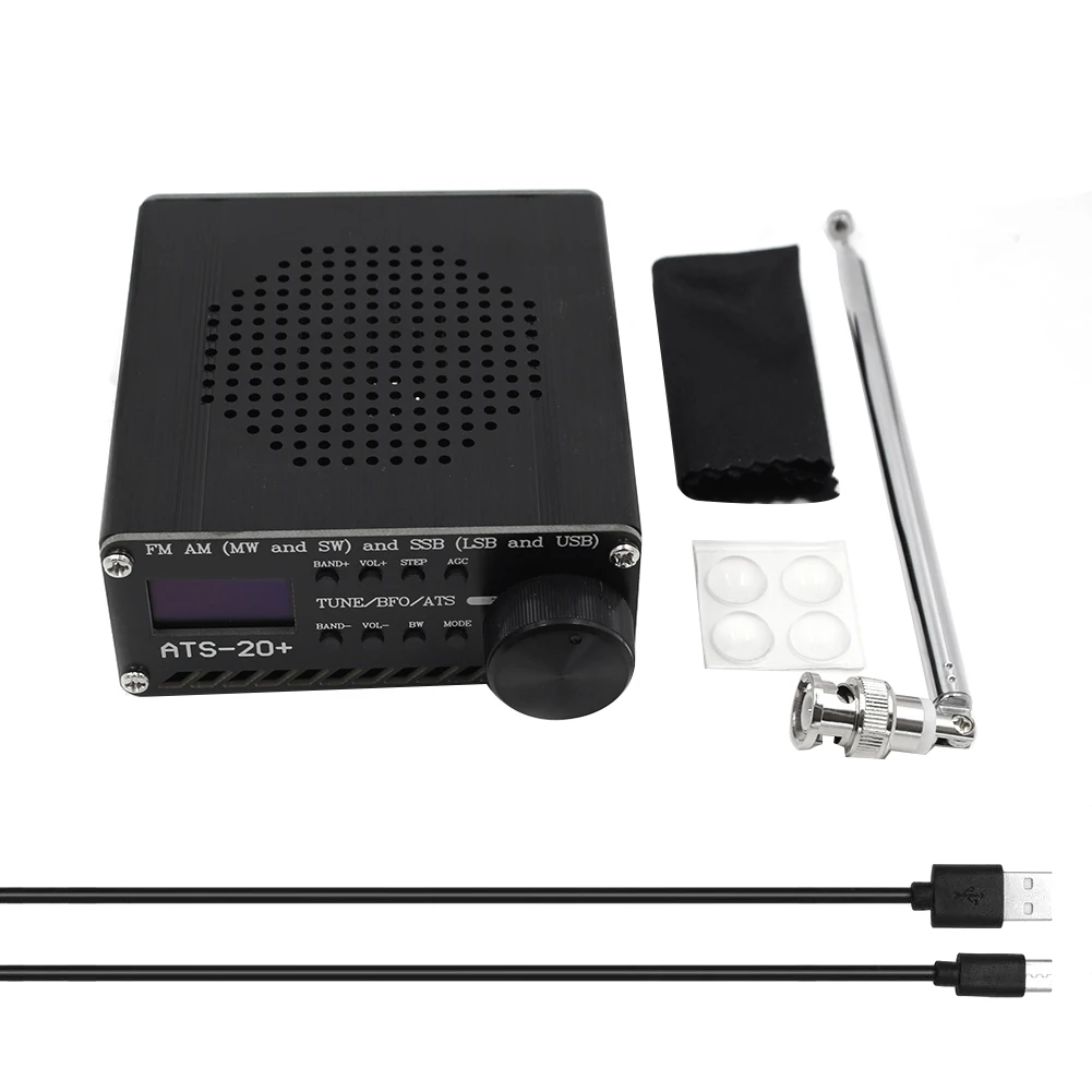 

New ATS-20+ Si4732 All Band Radio Receiver FM AM (MW & SW) SSB (LSB & USB) with Battery + Ant Enna + Speaker + Case