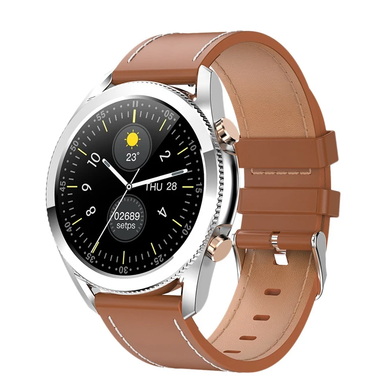 

I12 Smart IP68 Waterproof Exercise Watch Heart Rate Monitor Contact+Button Bluetooth Call Selfie Watch,Brown Leather