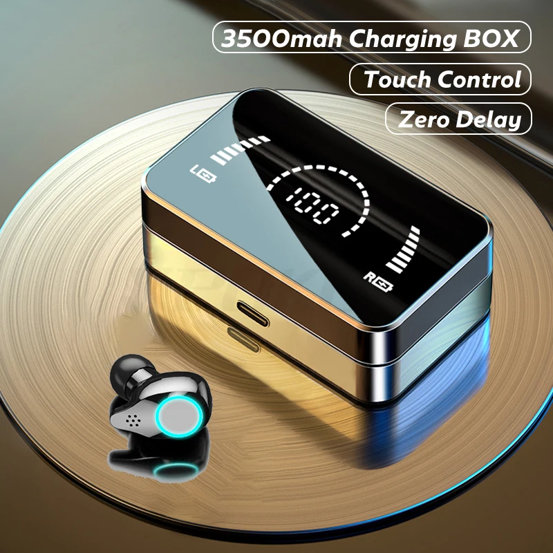 wireless headphones bluetooth earphones hd mirror3500mah charging box with flashlight noise cancelling deep bass stereo earbuds free global shipping