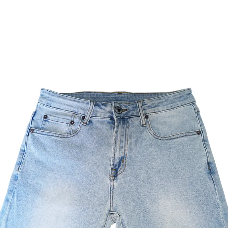 Mens Jeans Autumn Winter Fashion High Quality Washed Jeans Slim Stretch Light Blue Denim Pants Solid Color Full Length Trousers