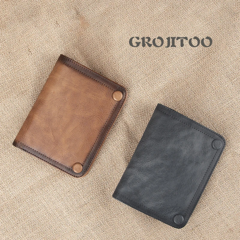 

GROJITOO Cowhide handmade change bag female ID card bag new fashion wallet vertical leather purse top layer men's wallet