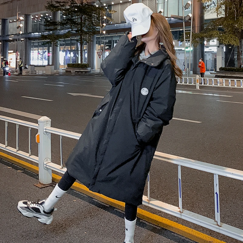 Women Thick Down Cotton Padded Windbreaker Long Jackets 2021 Winter Coats Female Casual Turtleneck Hooded Parkas Clothes Solid