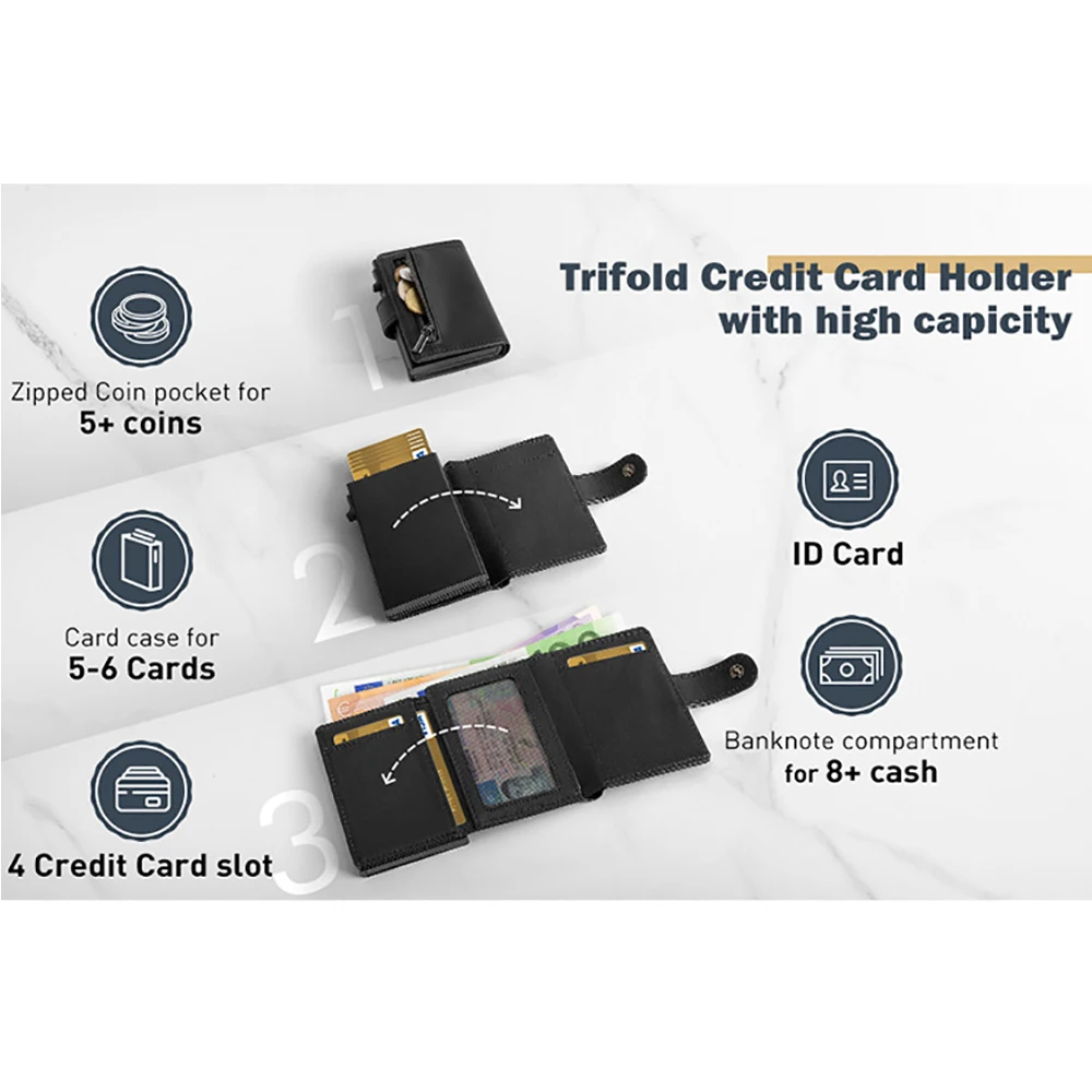 New Men Women Smart Wallet Credit Bank Card Holder Fashion Aluminum Alloy Business Casual Mini Wallet Brand Cow Leather Purses