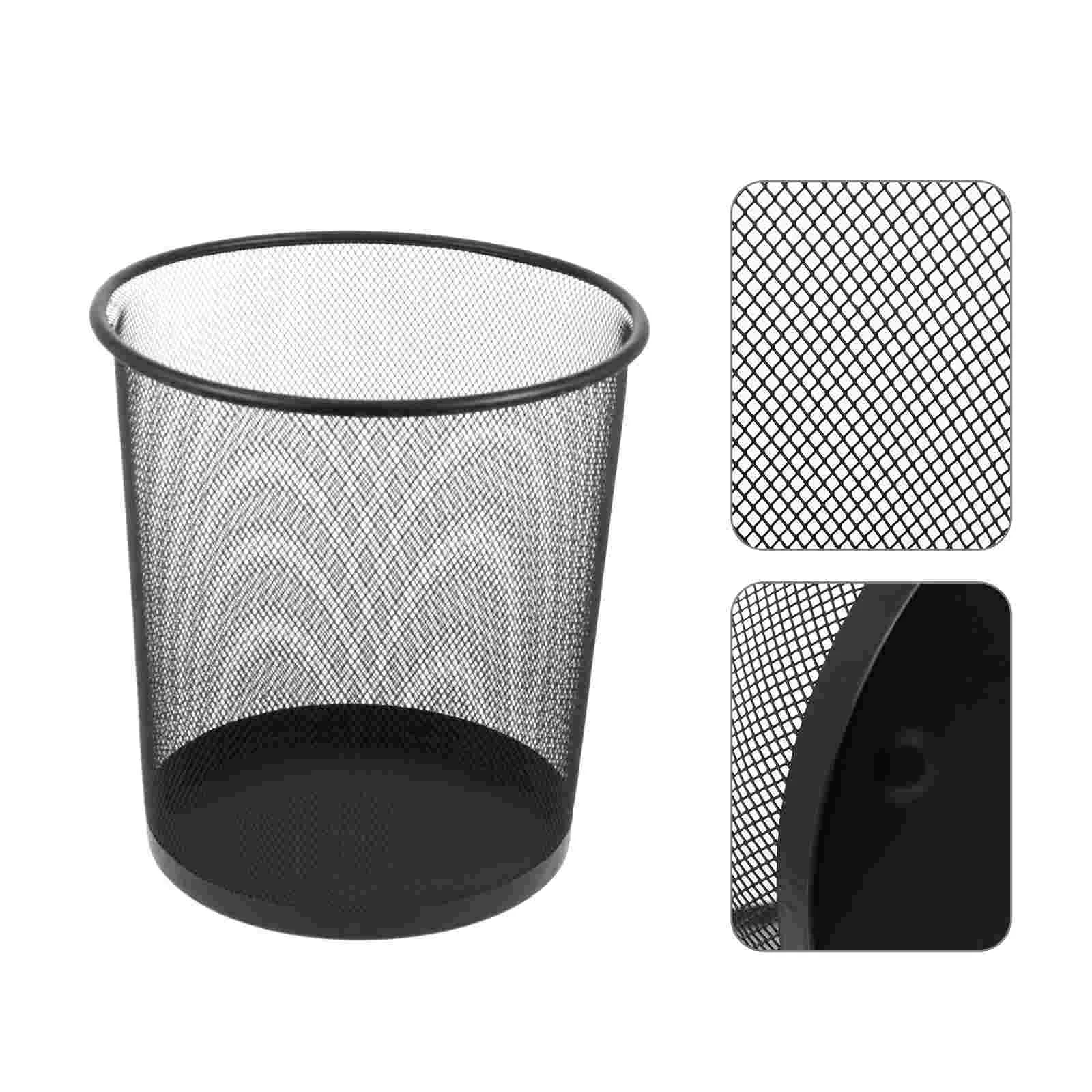 

Can Trash Mesh Garbage Waste Bin Office Basket Wastebasket Round Metal Black Bedroom Wire Recycling Bathroom Container Cans