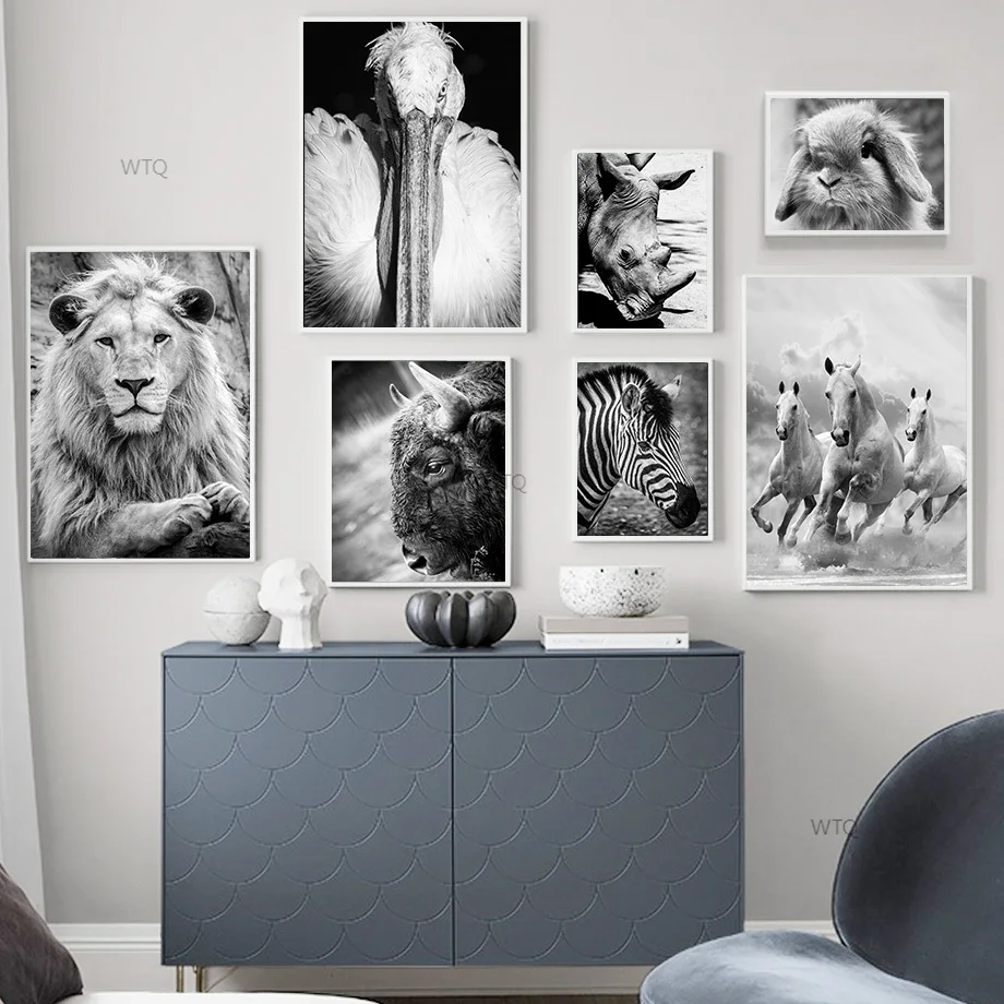 

Lion Horse Rabbit Zebra Flamingo Cattle Animal Wall Art Canvas Painting Nordic Posters And Prints Wall Pictures For Living Room