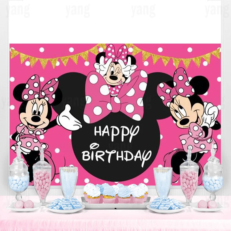 

Disney Pink Minnie Mickey Mouse Lovely Backdrop Photography Birthday Background Party Supplies BornBaby Boys Girls Decoration