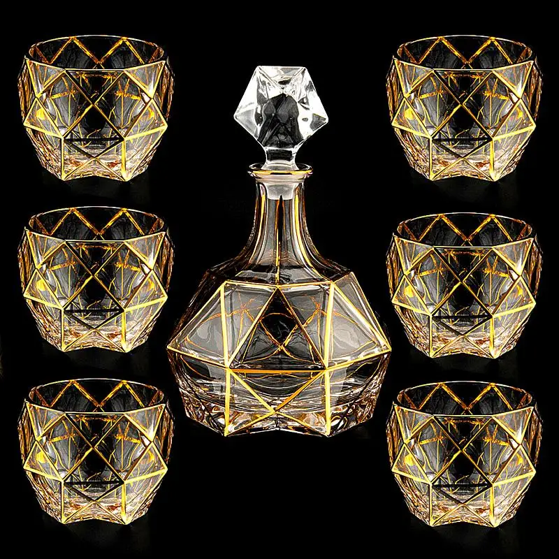

Bohemian gold-lined crystal glass whiskey glass home European-style lead-free foreign wine glass seven-piece set wine set