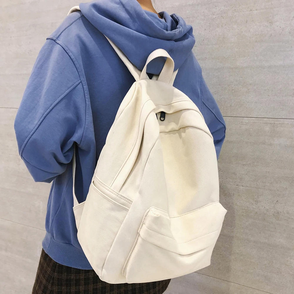 

Solid Colour Schoolbag Female Students Korean Version Of The Ancient Style Junior High School Students Canvas Backpack Campus Ve