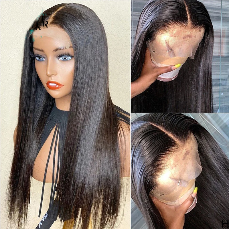 180%Density 26Inch Long Remy Straight Synthetic Lace Front Wig For Black Women With Baby Hair Heat Resistant Fiber Daily Wig