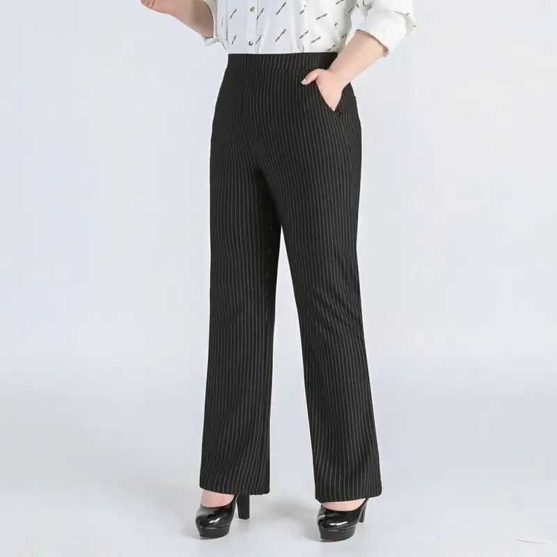 Брюки женские прямые в полоску с завышенной талией 140 кг