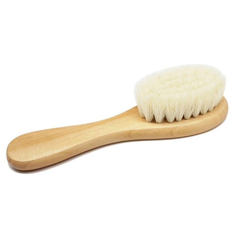 

2X Natural Wooden Handle Soft Press Baby Hairbrush And Super Soft Goat Hair For Newborns And Children's Wooden Handles