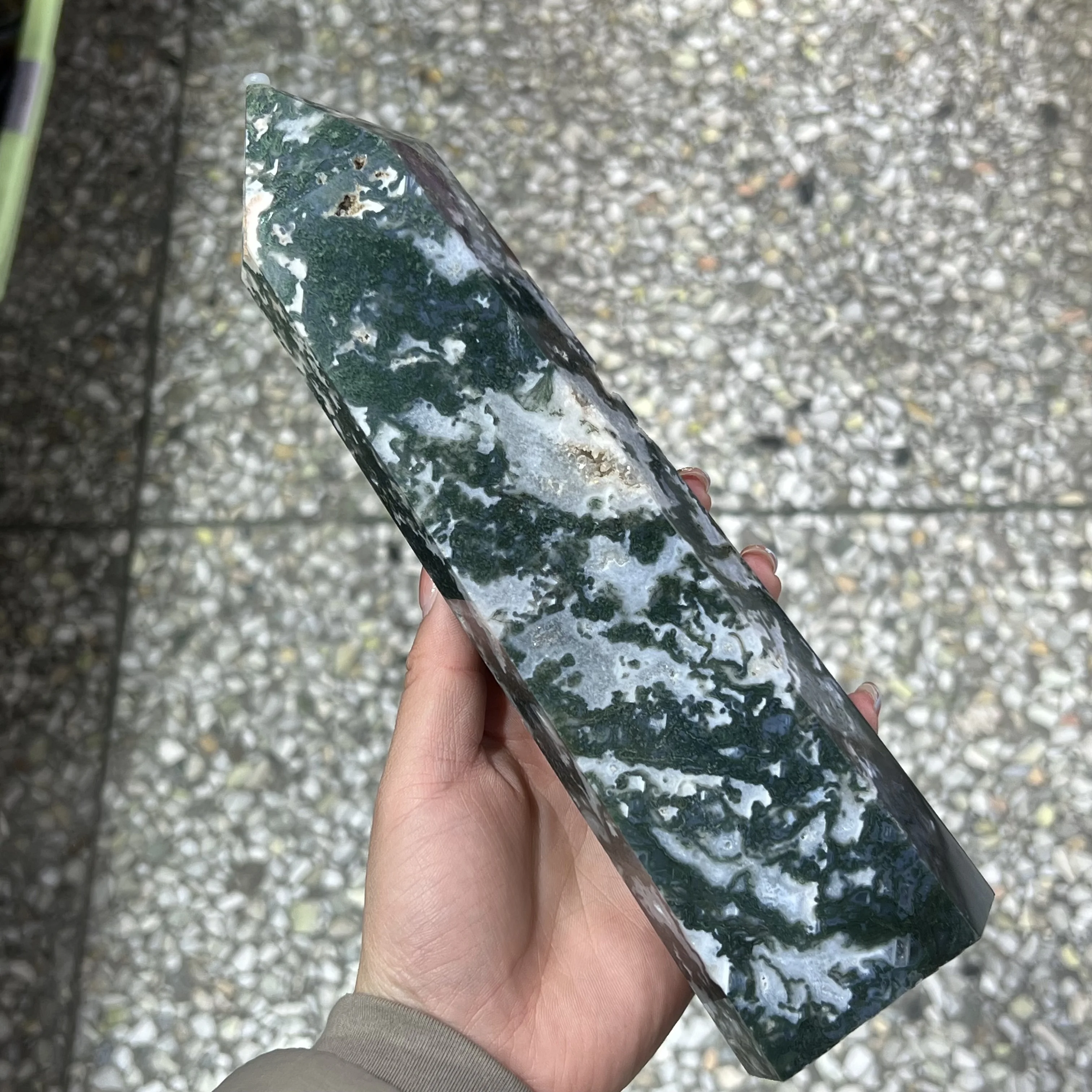 Large Moss Agate Crystal Tower Natural Aquatic Agate Crystal Wand Reiki Healing