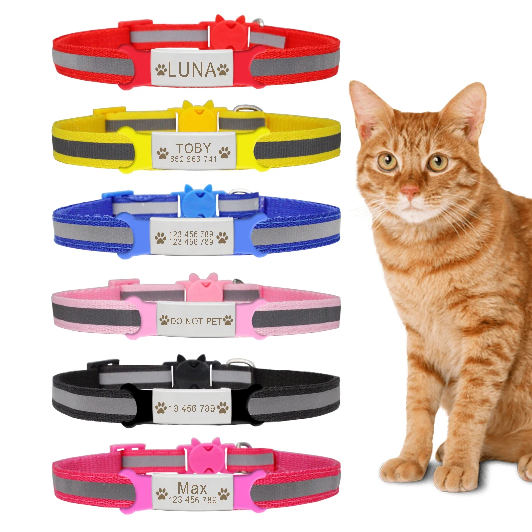 Отражающий ошейник для кошек с колокольчиком, персонализированные именные идентификационные ошейники для котят, изготовленные на заказ ошейники для маленьких щенков и собак, аксессуары