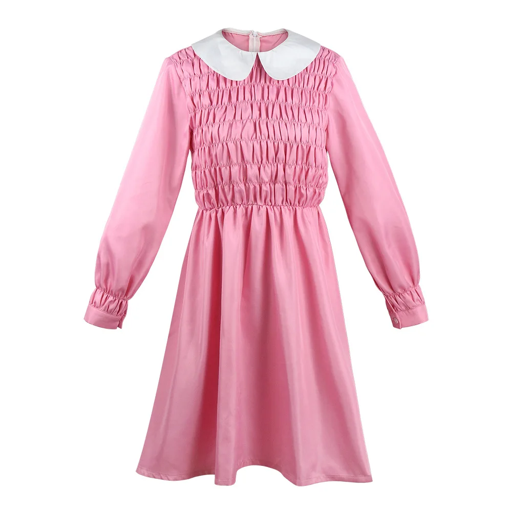 CalebFaith Movie Stranger Things 4 - Eleven Cosplay Costume Pink Dress Socks Carnival Party for Women Girls Outfit Daily Wear |