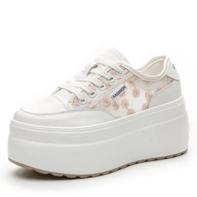 Лидер продаж 8 см женские дышащие полые кроссовки из натуральной кожи с вышивкой