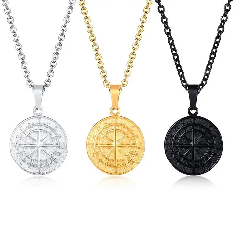 

OBSEDE Compass Pendant Necklace For Men Hip Hop Style Stainless Steel Choker Fashion Festival Party Gift Jewelry Accessories