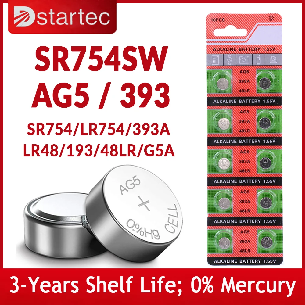 2022-NEW 10PCS-50PCS 1.55V AG5 LR48 LR754 393A 193 D309 399 RW28 SR754 Button Batteries For Watch Toys Remote Cell Coin Battery